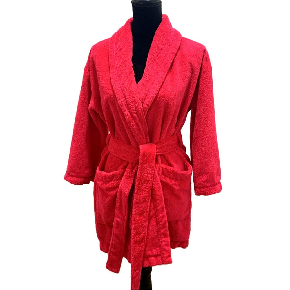 Victoria’s Secret PINK Short Plush Bath Robe Embossed on Backside PINK Size XS